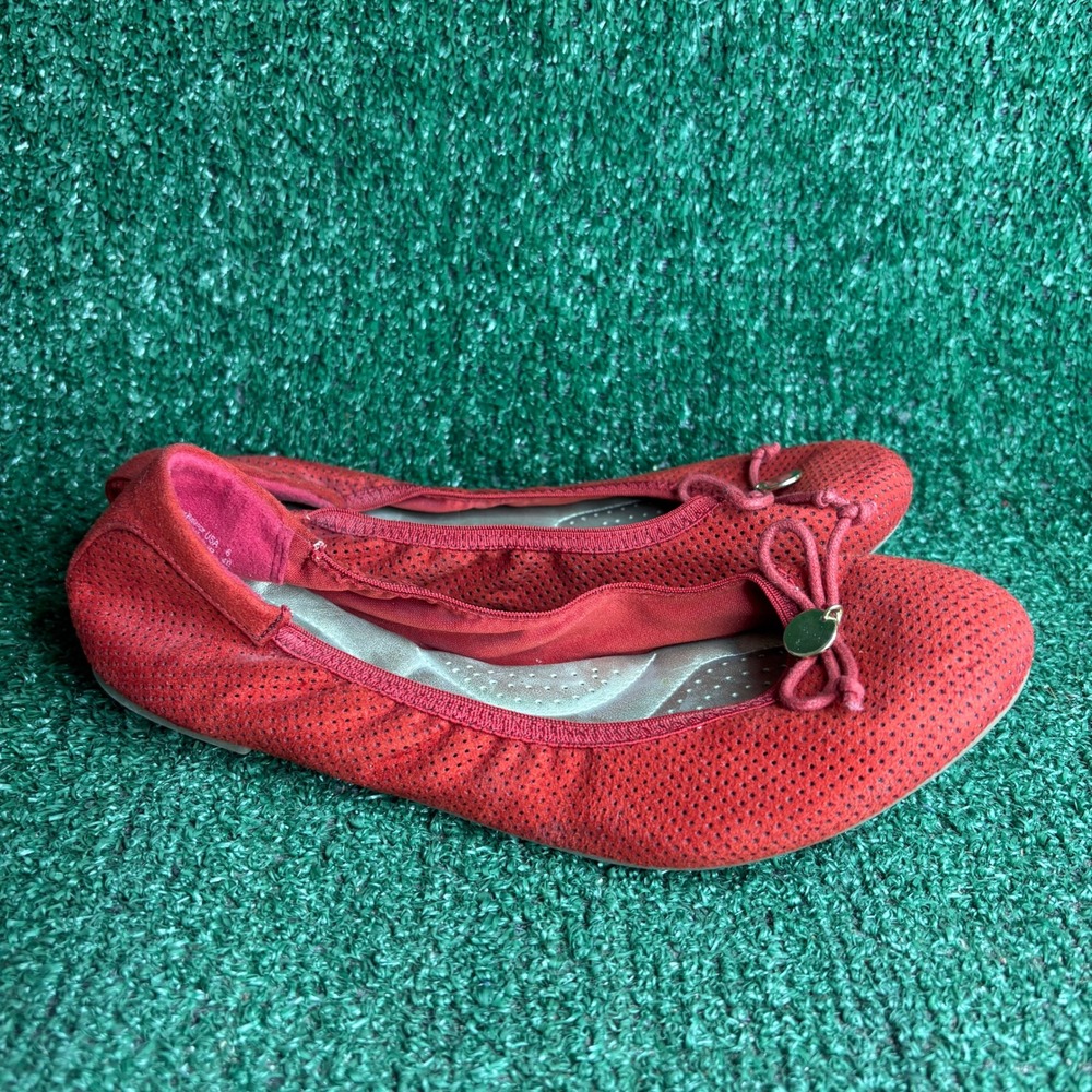NEW Dexflex Comfort Perforated Bow Ballerina Flat Casual Shoes Red Womens Size 8